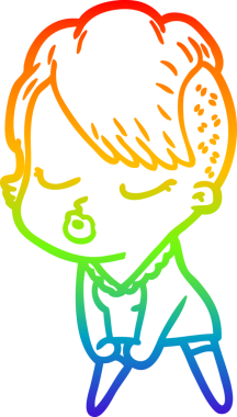 Gökkuşağı gradyan çizgi çizimi Bir insan tarafından çizilmiş güzel hippi kız