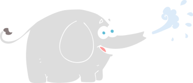 Bir insan tarafından çizilmiş su fışkırtan filin düz renk çizimi