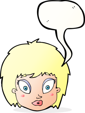 Bir insan tarafından çizilen konuşma baloncuğuyla kadın yüzü şaşırtılıyor.