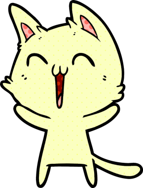 Bir insan tarafından çizilmiş mutlu çizgi film kedisi.