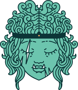 Retro Dövme Tarzı Ork Barbar karakter yüzü Bir insan tarafından çizilmiş