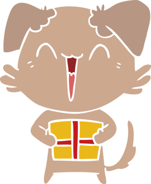 Bir insan tarafından çizilmiş mutlu küçük düz renkli çizgi film köpeği.