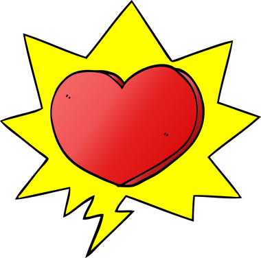 bir insan tarafından çizilmiş, konuşma baloncuklu karikatür kalbi.