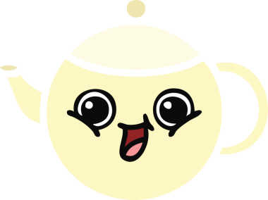 Bir insan tarafından çizilmiş bir çaydanlığın düz renkli retro karikatürü