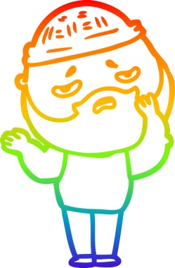 Bir insan tarafından çizilmiş sakallı, endişeli bir çizgi film çizimi.