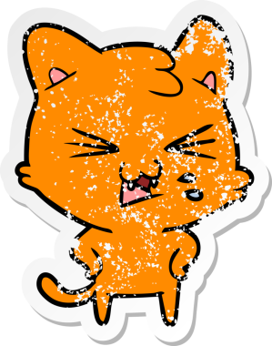 Bir insan tarafından çizilmiş bir karikatür tıslayan kedinin sıkıntılı çıkartması.