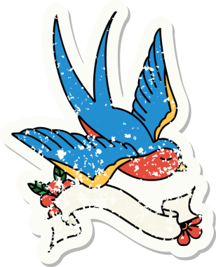 Bir insan tarafından çizilmiş bir kırlangıç sancağına sahip eski bir etiket.