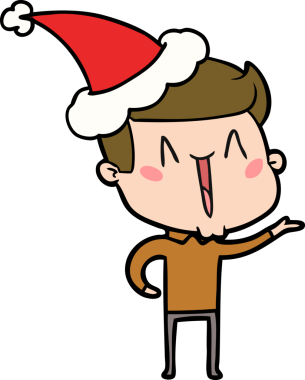 Bir insan tarafından çizilmiş Noel Baba şapkası giyen heyecanlı bir adamın el çizimi.