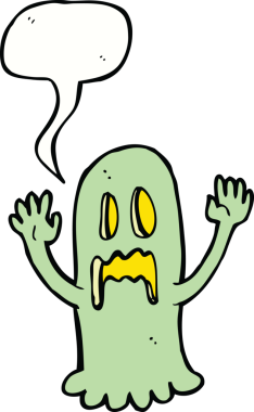 Bir insan tarafından çizilmiş konuşma baloncuğu olan karikatür hayaleti.