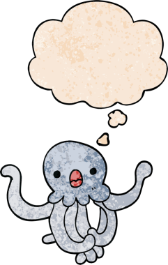 bir insan tarafından çizilmiş grunge desenli düşünce baloncuklu denizanası çizgi filmi.