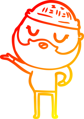 Bir insan tarafından çizilmiş sakallı bir çizgi film karakteri.