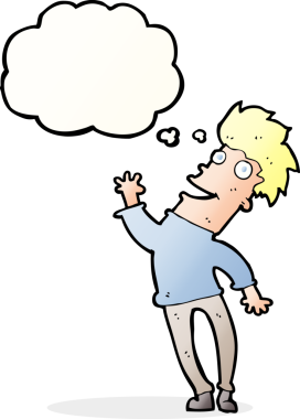 Bir insan tarafından çizilmiş düşünce balonlu mutlu adam çizgi filmi.