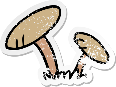 Bir insan tarafından çizilmiş mantarların kederli çıkartması.