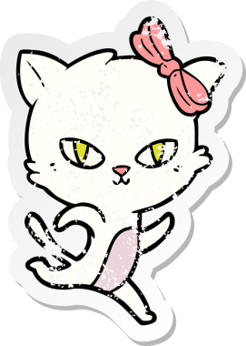 Bir insan tarafından çizilmiş şirin bir çizgi film kedisinin sıkıntılı çıkartması.