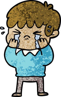 Bir insan tarafından çizilmiş ağlayan çizgi film çocuğu.