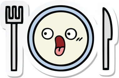 Bir insan tarafından çizilmiş şirin bir yemek tabağının çıkartması.