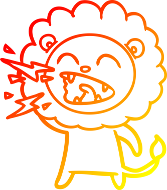 Bir insan tarafından çizilen kükreyen bir aslanın sıcak çizgi çizimi