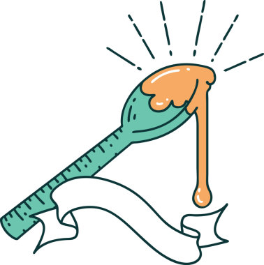 Bir insan tarafından çizilmiş bir kaşık bal dövmeli parşömen.