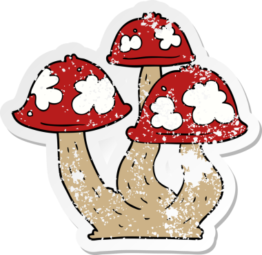 Bir insan tarafından çizilmiş karikatür mantarının sıkıntılı çıkartması.