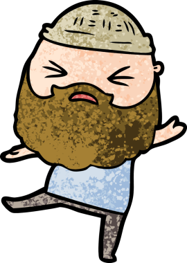 Bir insan tarafından çizilmiş sakallı bir çizgi film adamı.