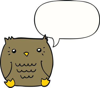 bir insan tarafından çizilmiş konuşma baloncuklu bir baykuş.