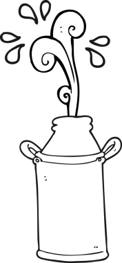 Bir insan tarafından çizilmiş siyah beyaz süt fıçısı.