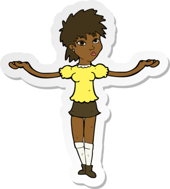 Bir insan tarafından çizilmiş omuz silken bir karikatür kadının çıkartması.