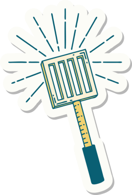 Bir insan tarafından çizilmiş dövme stili mutfak spatulasının çıkartması.