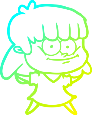 Bir insan tarafından çizilmiş gülümseyen bir çizgi film kızı çizimi.