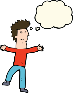 Bir insan tarafından çizilmiş düşünce baloncuğu olan stresli bir adam.