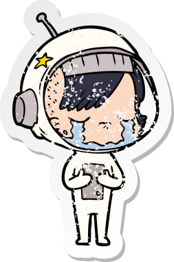 Bir insan tarafından çizilmiş ağlayan astronot bir kızın sıkıntılı çıkartması.