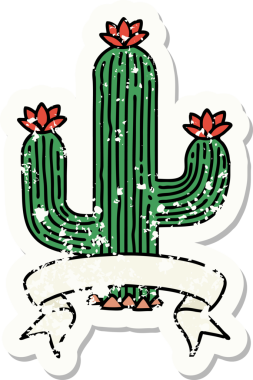 Bir insan tarafından çizilmiş bir kaktüsün bayrağıyla eski bir etiket.