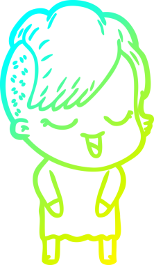 Bir insan tarafından çizilmiş mutlu çizgi film kızı çizimi.