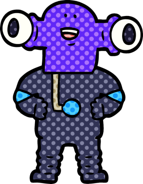 Bir insan tarafından çizilmiş dostane bir uzaylı çizgi filmi.