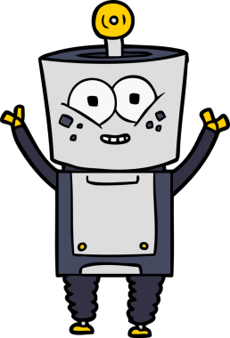 Bir insan tarafından çizilmiş mutlu robot el sallaması.