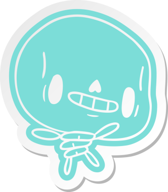 çizgi film çıkartması kawaii bir insan tarafından çizilmiş sevimli ölü iskelet