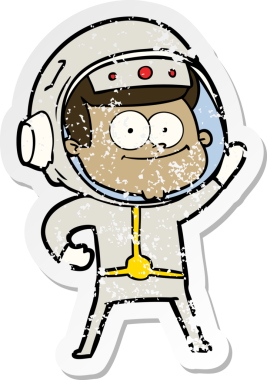 Bir insan tarafından çizilmiş mutlu bir astronot karikatürü.