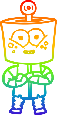 gökkuşağı gradyanı çizimi bir insan tarafından çizilmiş mutlu bir robot çizgi filmi.