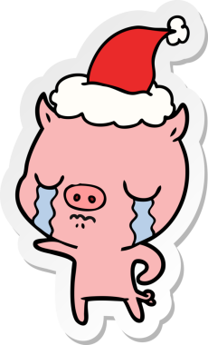 Bir insan tarafından çizilmiş Noel Baba şapkasıyla ağlayan bir domuzun el yazısı.
