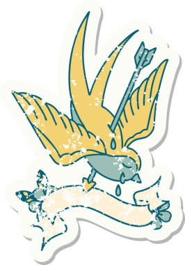 Bir kırlangıç sancağıyla eski bir etiket bir insan tarafından çizilmiş ağlıyor.