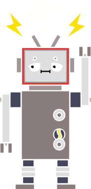 Bir insan tarafından çizilmiş düz renkli bir robot karikatürü