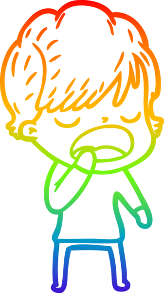 Gökkuşağı gradyan çizgi çizimi bir insan tarafından çizilmiş bir karikatür kadın