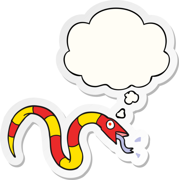 Düşünce baloncuklu çizgi film yılanı insan tarafından çizilmiş bir çıkartma.