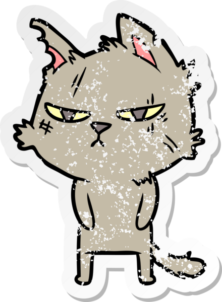 Bir insan tarafından çizilmiş sert bir çizgi film kedisinin sıkıntılı çıkartması.