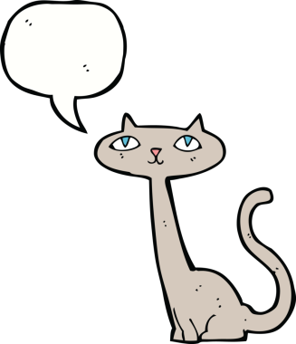 Bir insan tarafından çizilmiş konuşma balonu olan çizgi film kedisi.