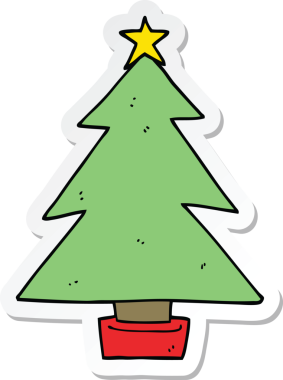 Bir insan tarafından çizilmiş bir karikatür noel ağacının çıkartması.