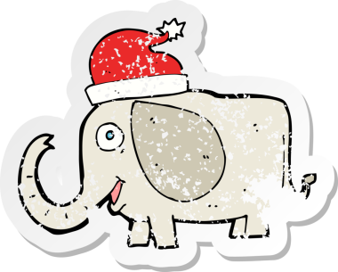 Bir insan tarafından çizilmiş noel şapkasındaki karikatür filinin gerilimli çıkartması.