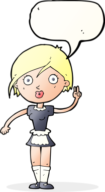 Çizgi film garsonu bir insan tarafından çizilmiş konuşma balonuyla el hareketi yapıyor.