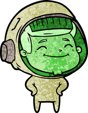 Bir insan tarafından çizilmiş mutlu astronot çizgi filmi.