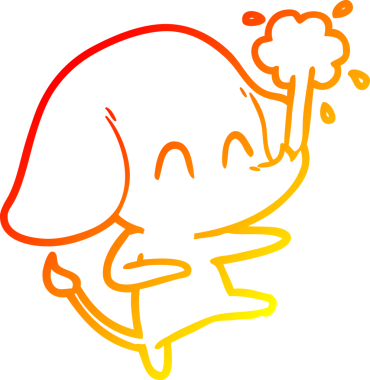 Bir insanın çizdiği suyu püskürten sevimli bir filin sıcak çizgi çizgisi.